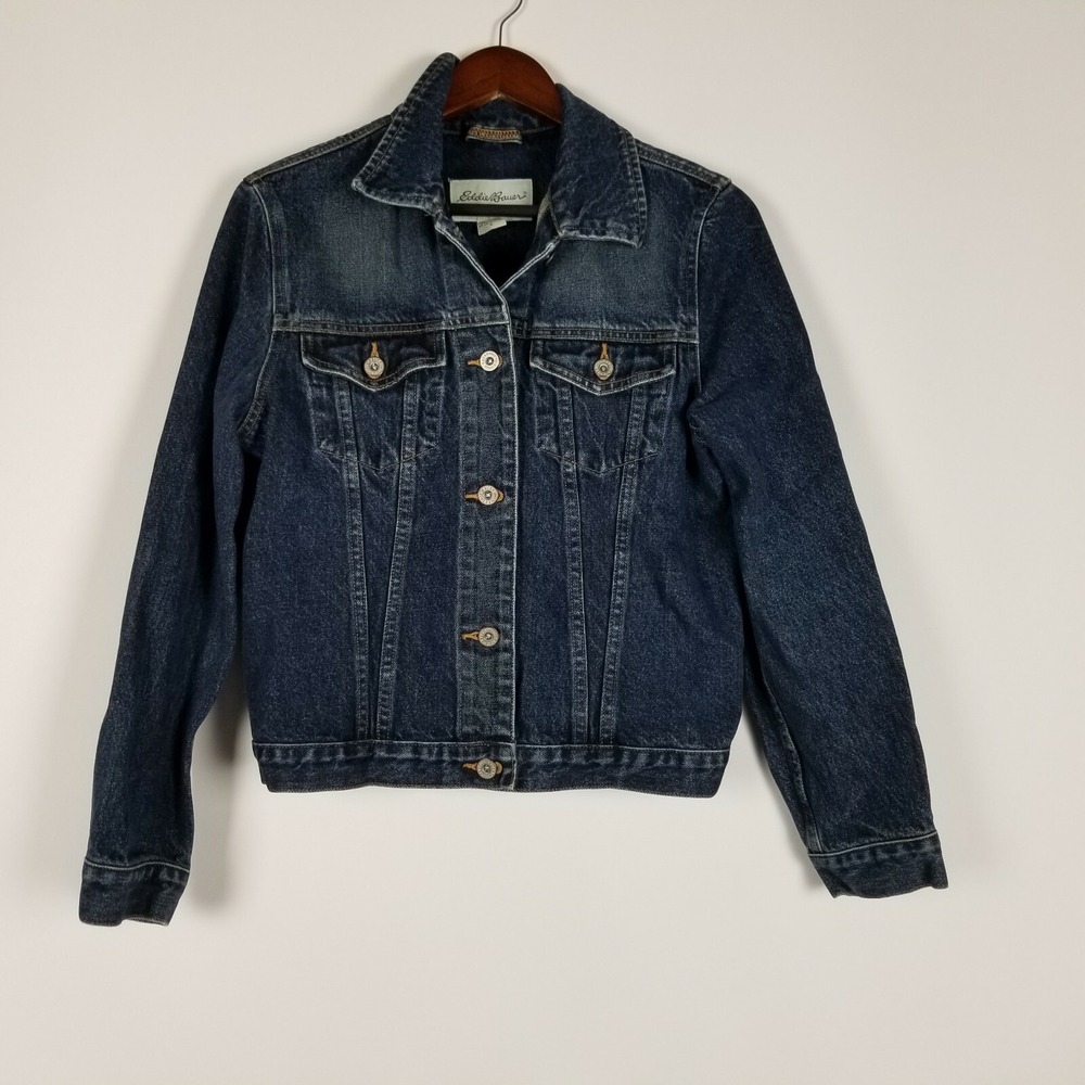 Eddie Bauer Womens Jean Jacket Size S Blue Denim Button Up Trucker Casual